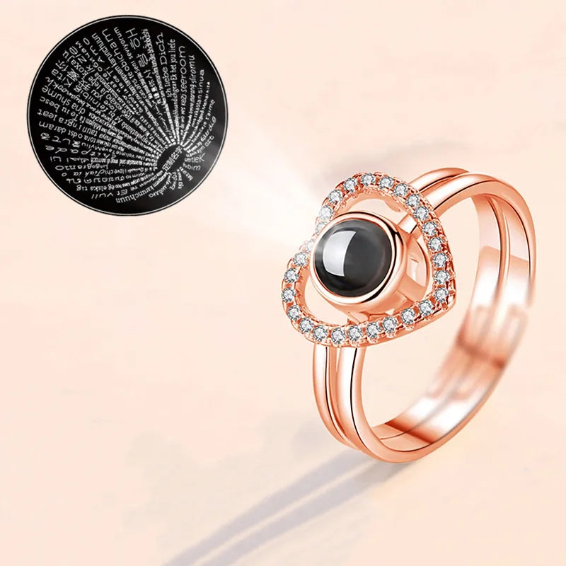 100 languagesi love you heart design Golden color ring